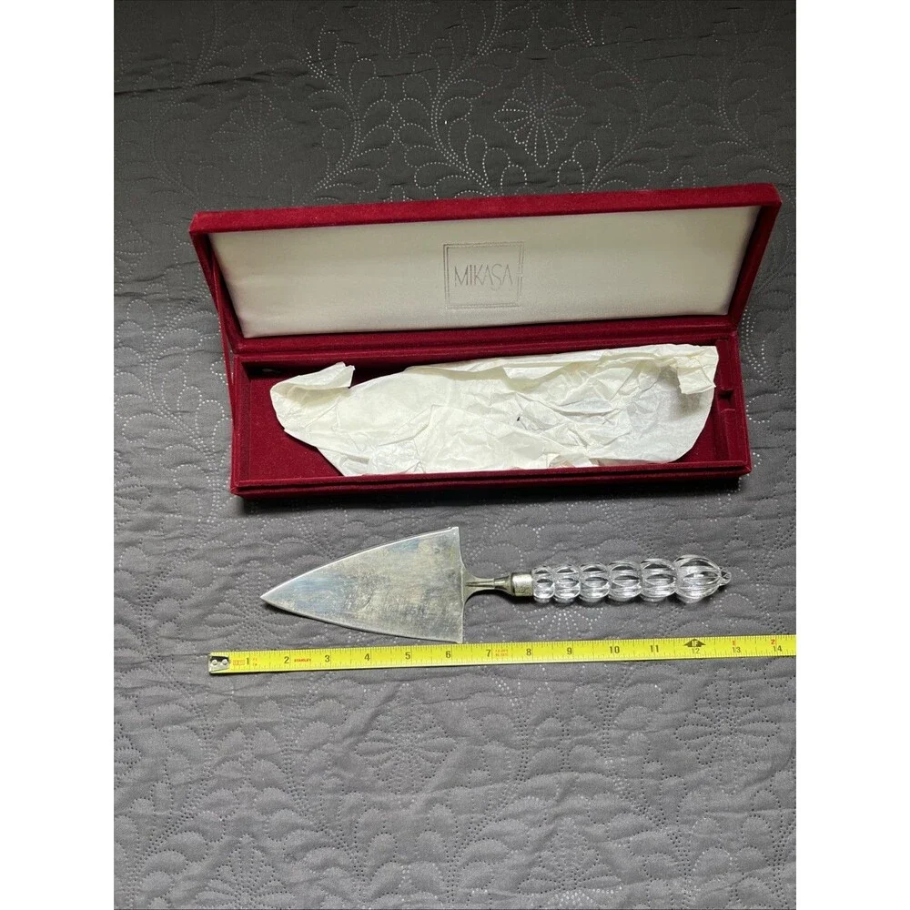 Vintage Mikasa Cake Server Crystal Silver Plate Red Velvet Box Serverware Home